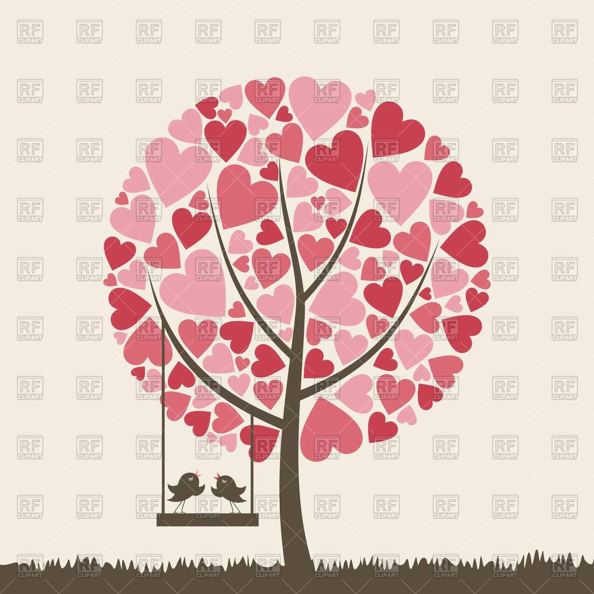 1200x1200 Decorative Heart Tree With Lovebirds Vector Image Of Plants