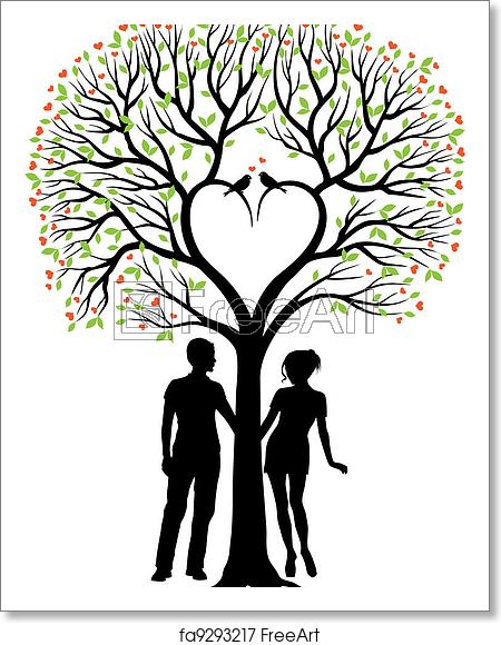 450x580 Free Art Print Of Couple With Heart Tree, Vector Heart Tree