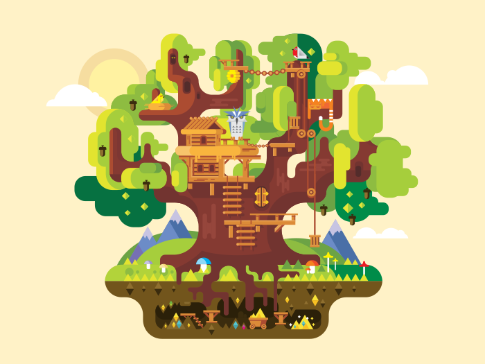 Fabulous Tree House Flat Illustration 700x525 Fabulous Tree House Flat Illustration
