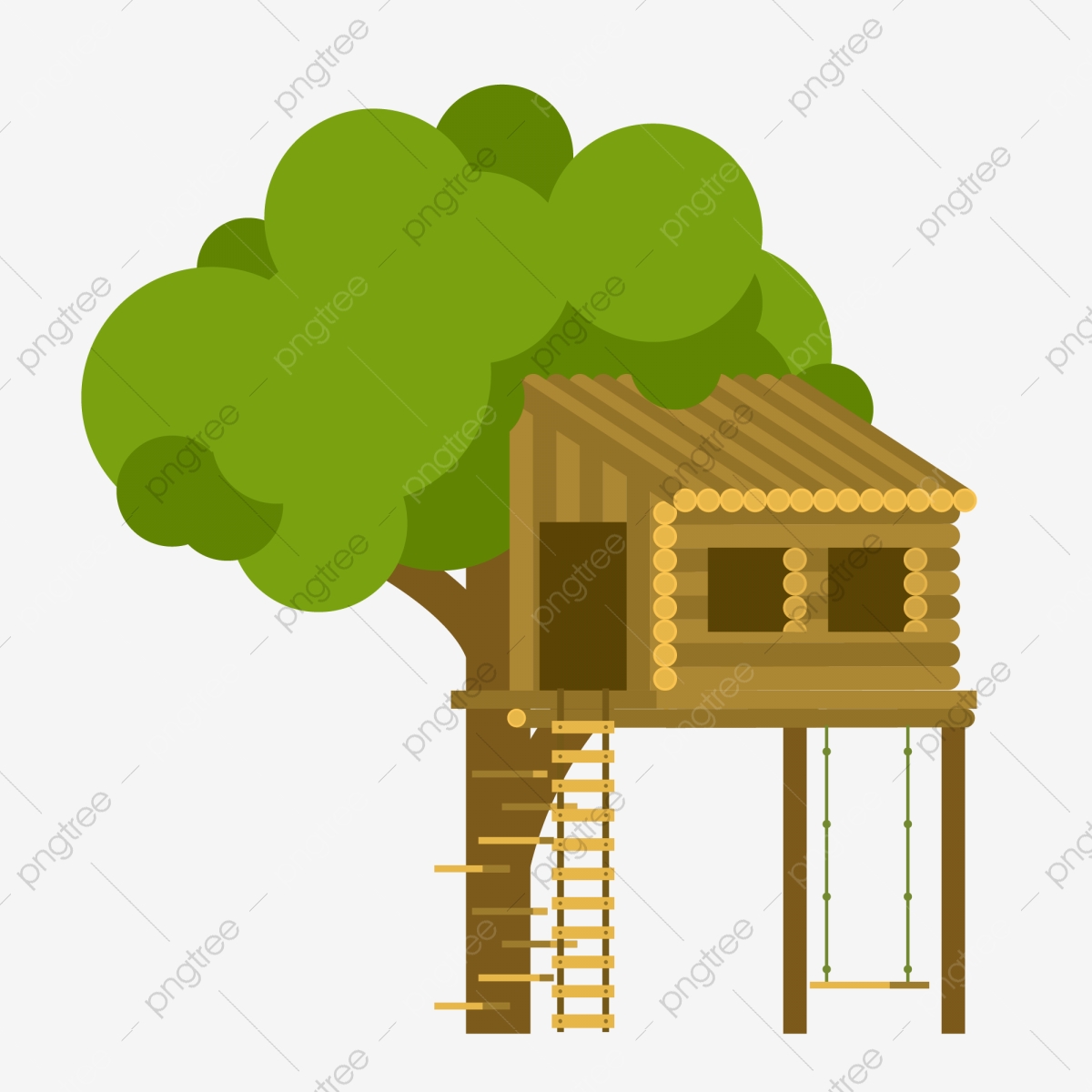 Green Big Tree House Brown, Stairs, Swing, Ladder Png And Vector 1200x1200 Green Big Tree House Brown, Stairs, Swing, Ladder Png And Vector