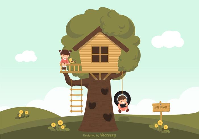 Kids Playing In A Tree House Vector 700x490 Kids Playing In A Tree House Vector