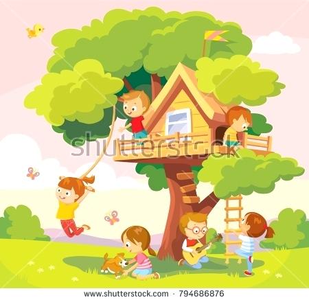 Tree House With Kids Kid Houses Childrens Treehouse Bed Vector 450x440 Tree House With Kids Kid Houses Childrens Treehouse Bed Vector