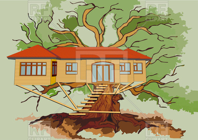 Treehouse On Branch Of Green Oak Vector Image Of Architecture 400x283 Treehouse On Branch Of Green Oak Vector Image Of Architecture