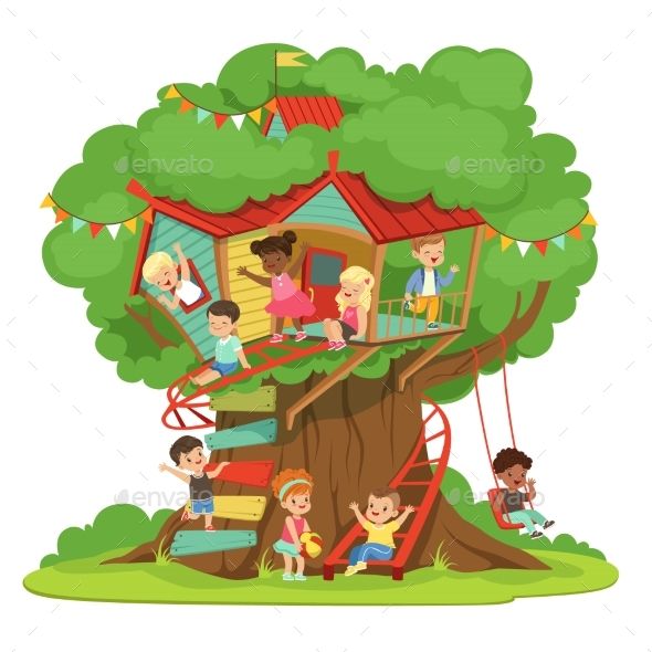Children Playing And Having Fun In The Treehouse, Kids Playground 590x590 Children Playing And Having Fun In The Treehouse, Kids Playground