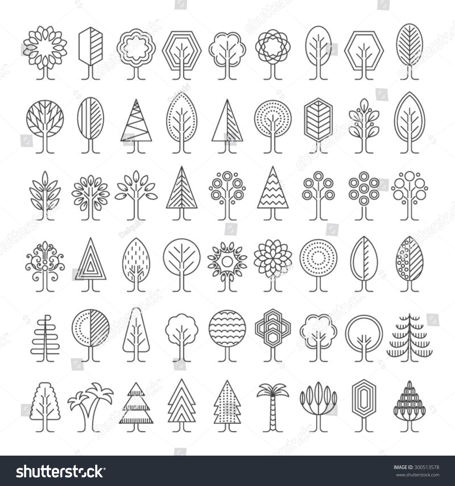 1500x1600 Tree Icons Set Linear Style Vector Illustration Trees