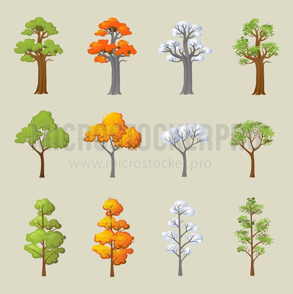 Set Of Different Trees With Seasonal Design Cartoon Trees In Snow 598x600 Set Of Different Trees With Seasonal Design Cartoon Trees In Snow