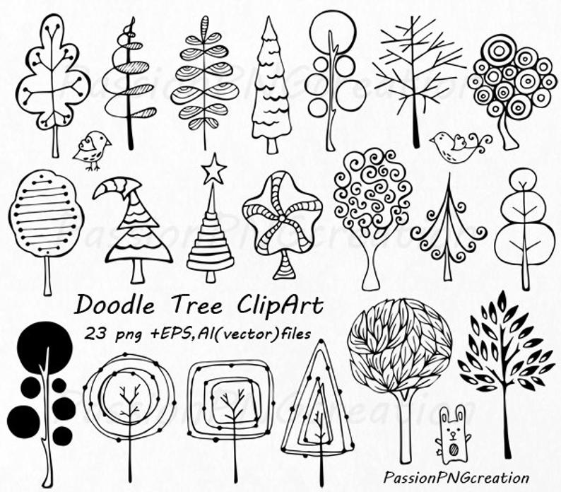 794x696 Doodle Trees Clipart Hand Drawn Tree Clip Art Digital Tree Etsy