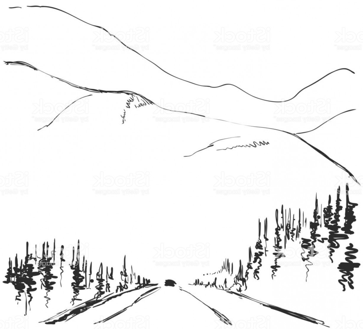 1228x1111 Vector Illustration Hand Drawn Mountains Sketch Landscape