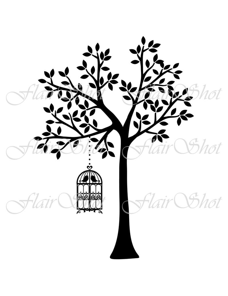 794x1028 Digital Tree Clip Art Vector Tree And Bird Cage Clipart Etsy