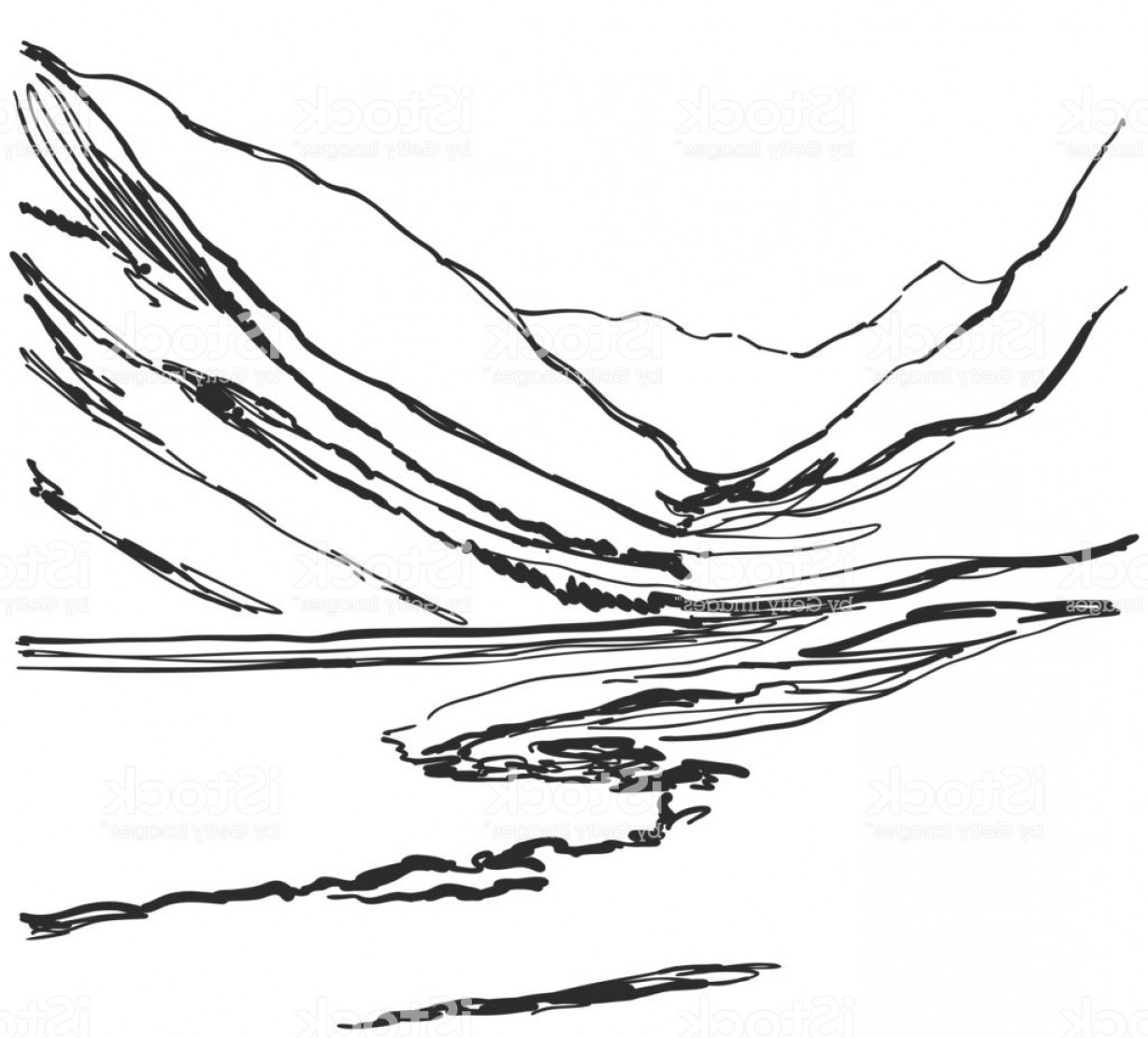 1228x1111 Vector Illustration Hand Drawn Mountains Sketch Landscape