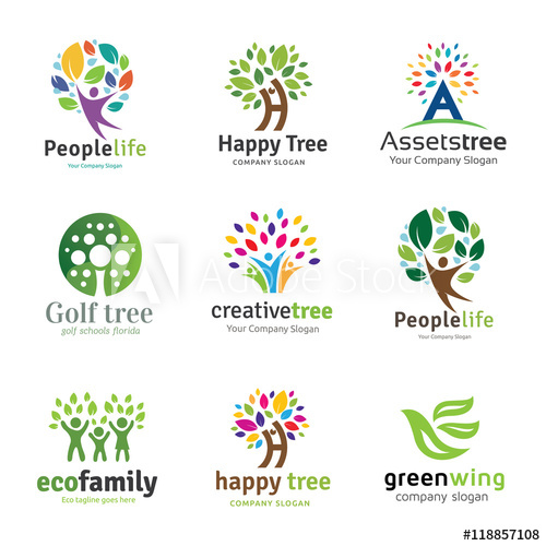 500x500 Tree Logo Set,people Logo Set,family Logo Set,green Eco Logo