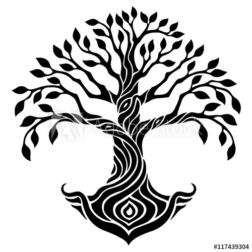 500x500 Vector Illustration, Decorative Tree Of Life, Black And White