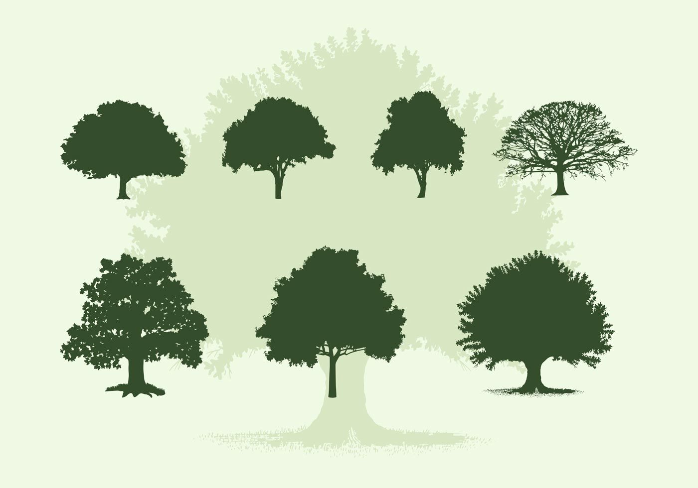 1400x980 Various Oak Trees Vector Silhouettes Free Download Template