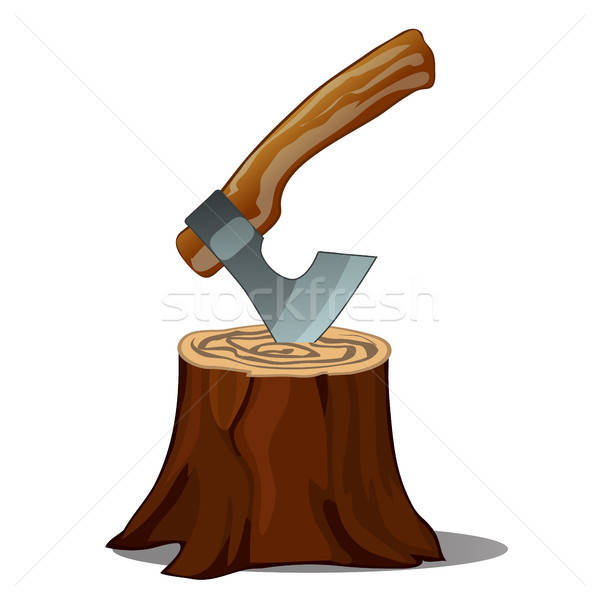 600x600 A Tree Stump With An Axe Stuck Isolated On White Background