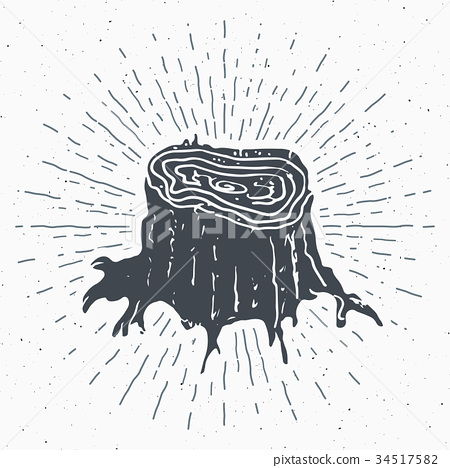 450x468 Tree Stump Vintage Label Sketch Retro Badge Vector