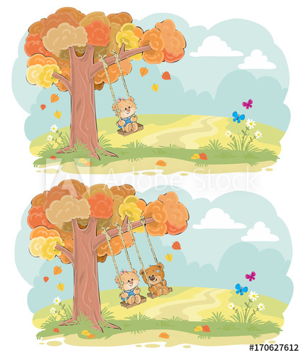 Cute Teddy Bears Children Swinging On Tree Swing On Meadow Cartoon 427x500 Cute Teddy Bears Children Swinging On Tree Swing On Meadow Cartoon