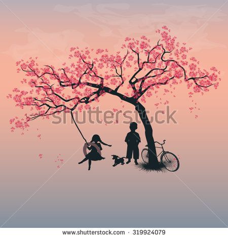 Children Playing On A Tire Swing Boy, Girl And Dog Under The Tree 450x470 Children Playing On A Tire Swing Boy, Girl And Dog Under The Tree