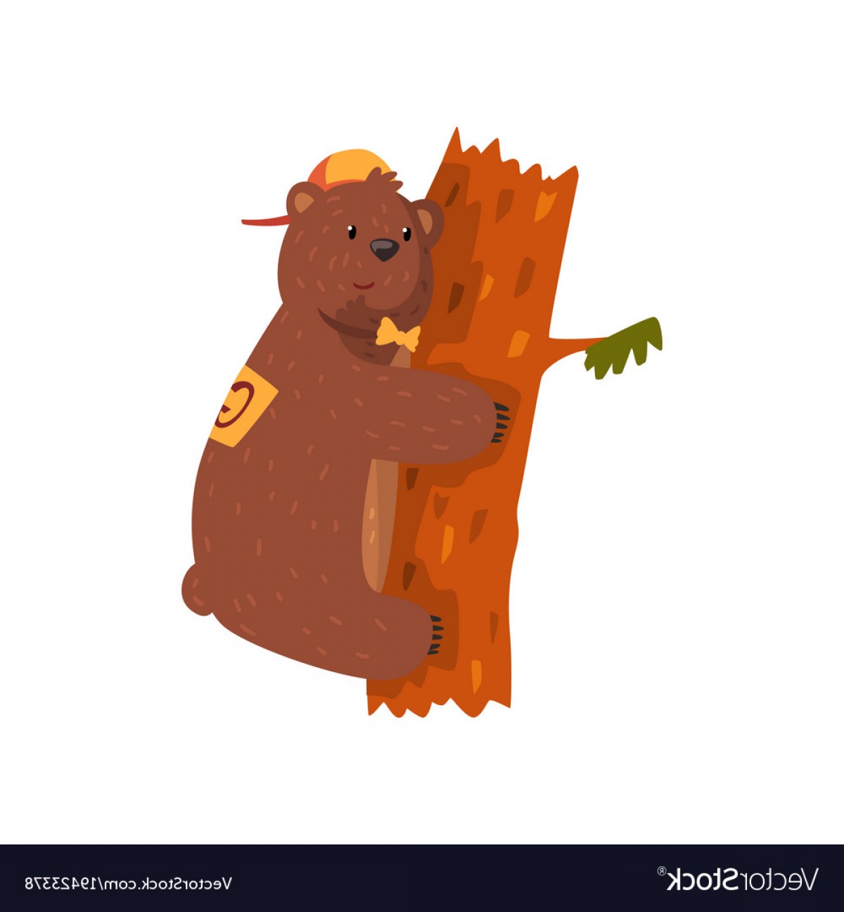 1200x1296 Smiling Wild Bear Hugging Tree Trunk Cartoon Vector Handandbeak