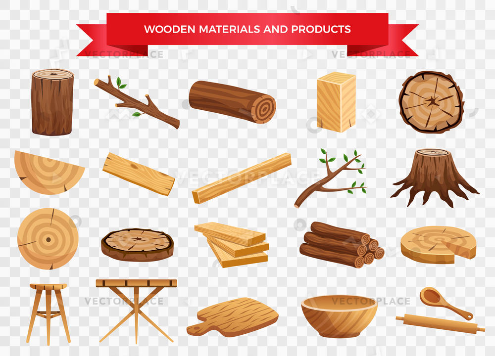 1000x720 Wood Material Manufactured Products Set Tree Vector Illustration