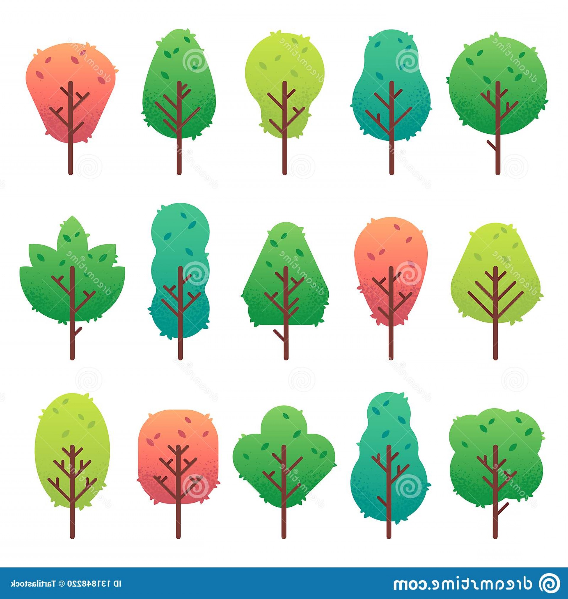 1920x2026 Flat Trees Set Garden Tree Trunk Bush Pine Nature Green Landscape