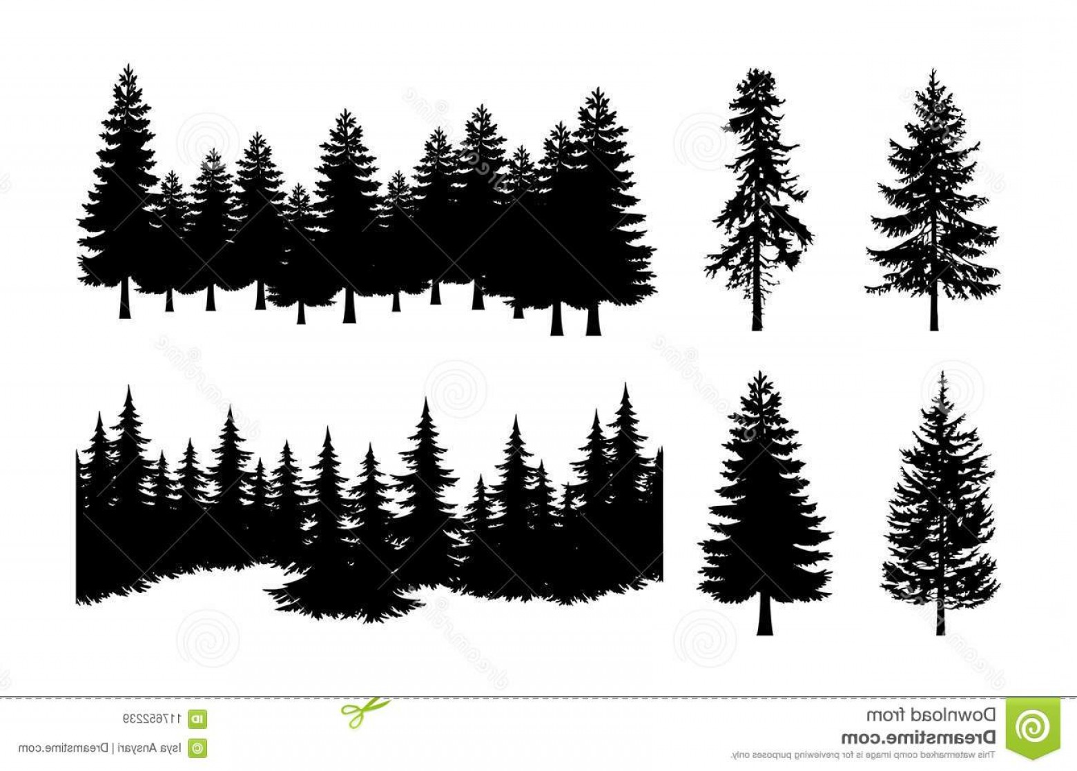 1560x1117 Pine Tree Silhouette Vector Set Concept Design Illustration Vector
