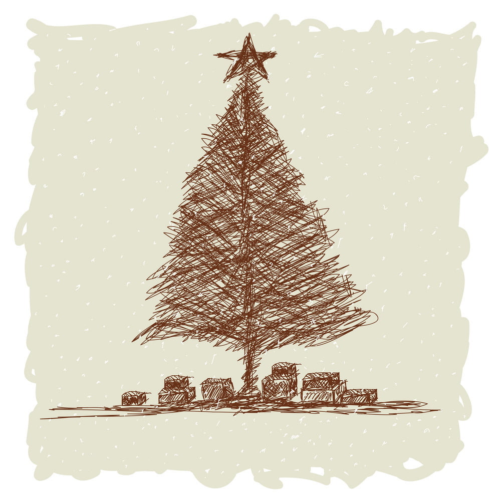 Hand Drawn Of Vintage Christmas Tree Vector Free 1000x1000 Hand Drawn Of Vintage Christmas Tree Vector Free