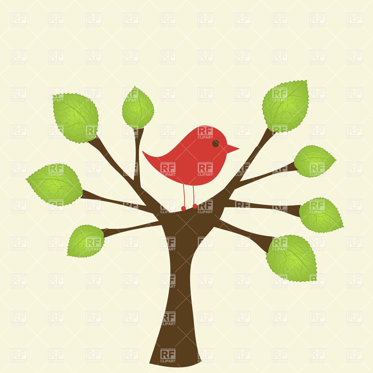 1200x1200 Cartoon Bird On A Tree Vector Image Of Plants And Animals