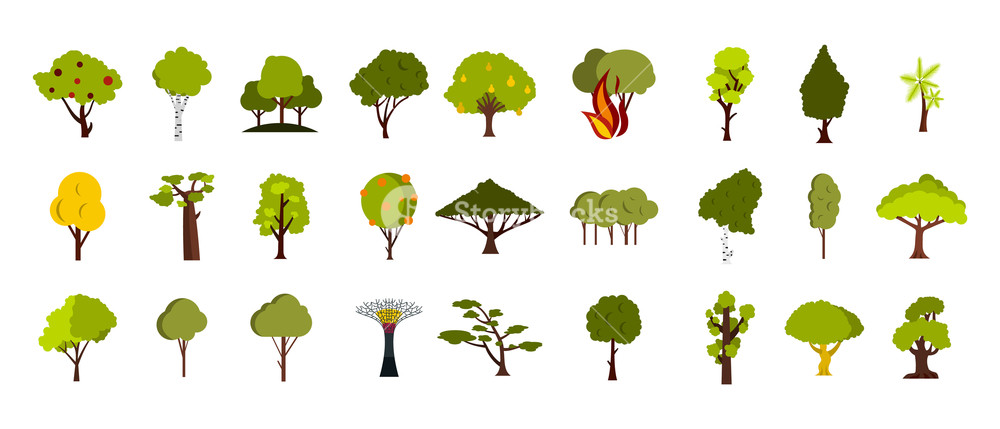 1000x429 Tree Icon Set Flat Set Of Tree Vector Icons For Web Design