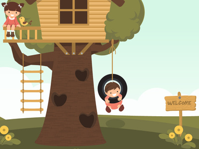 400x300 Kids Playing In A Tree House Vector