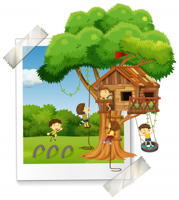 626x698 Many Children Playing In Treehouse Vector Free Download