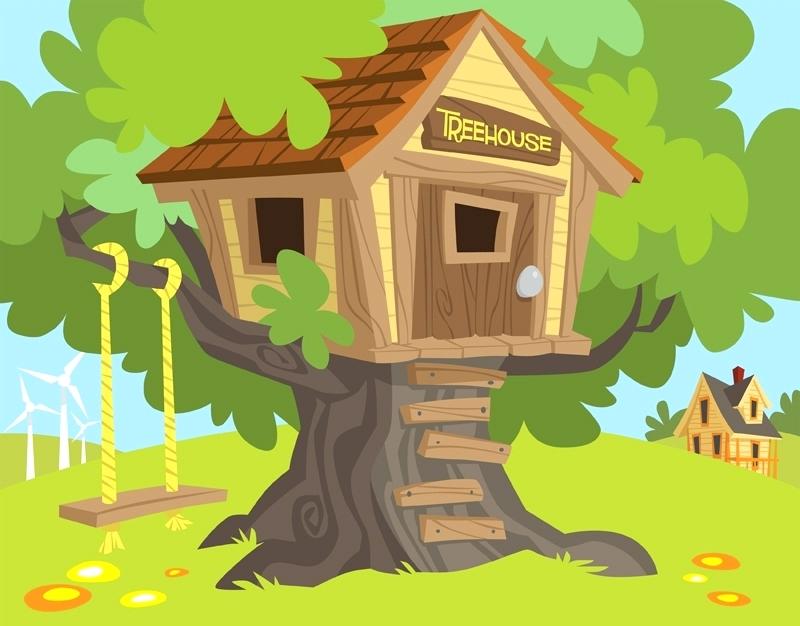 800x626 A Vector Illustration Of Happy Kids Playing Around Tree House Kid