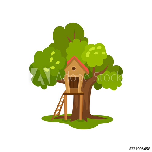 500x500 Treehouse, Wooden Hut On Tree With Ladder For Kids Outdoor