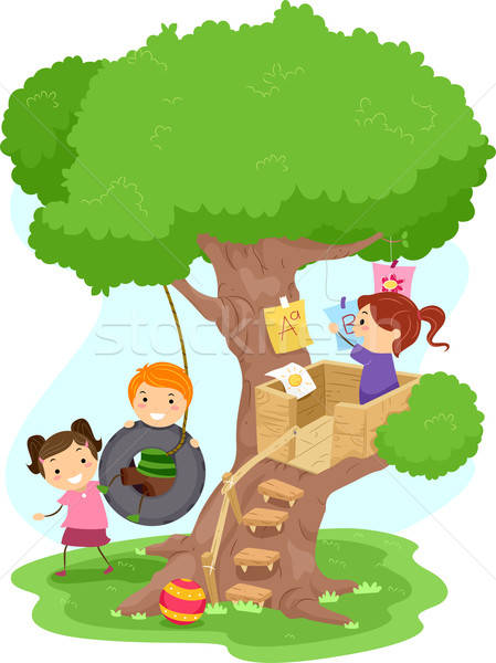 449x600 Treehouse Kids Vector Illustration Lenm