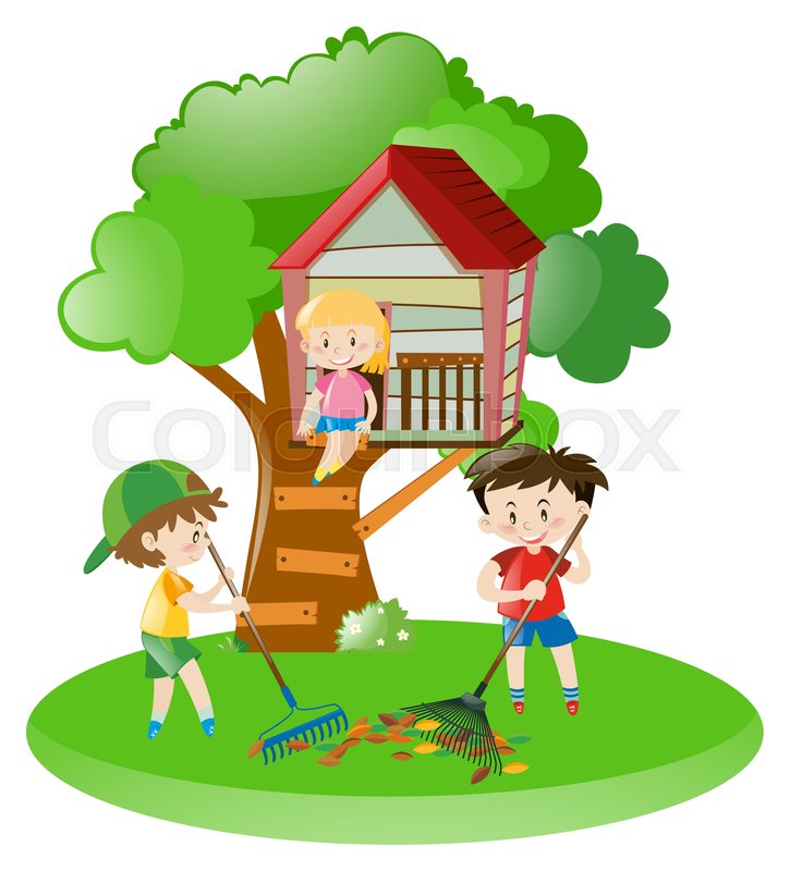 725x800 Boys Raking Leaves And Girl On Stock Vector Colourbox