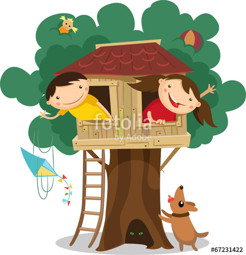 483x500 Children Having Fun In The Treehouse Vector Illustration Stock