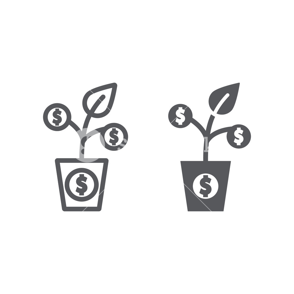 1000x1000 Money Tree Line And Glyph Icon, Currency And Growth, Finance Plant