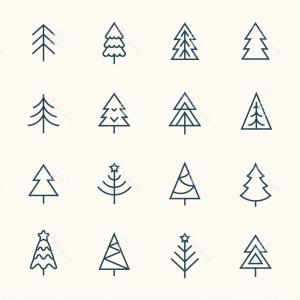 300x300 Stock Illustration Christmas Tree Line Icon Set Vector