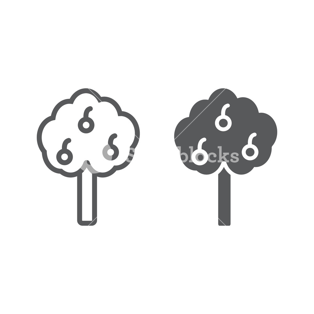 1000x1000 Apple Tree Line And Glyph Icon, Farm And Garden, Fruit Tree Sign