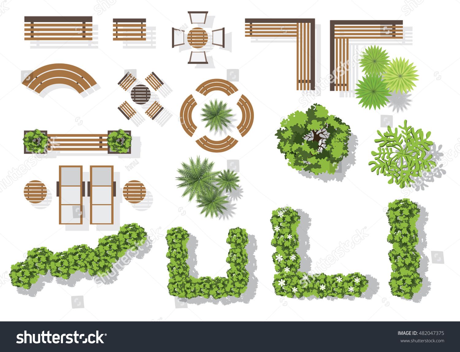 1500x1150 Set Of Vector Wooden Benches And Treetop Symbols Collection