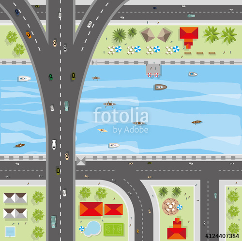500x498 Top View Of The City Of Streets, Roads, Houses, Treetop, Vector