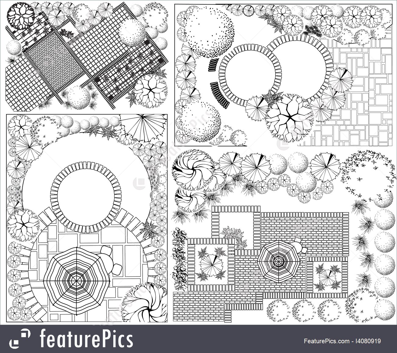 1300x1158 Vector Collections Of Landscape Plan With Treetop Symbols Stock