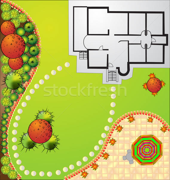 569x600 Vector Landscape Plan With Treetop Symbols Vector Illustration
