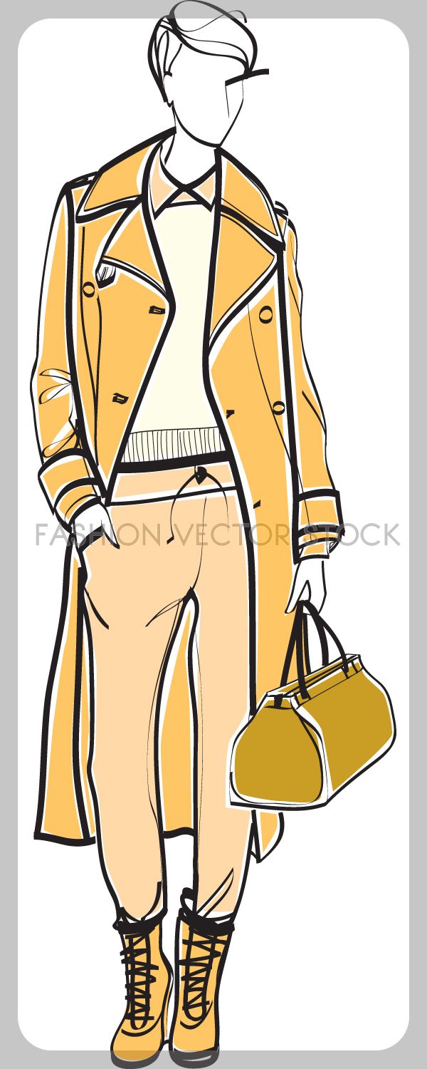 600x1500 Trench Coat Vector Illustration Schizzi In Fashion