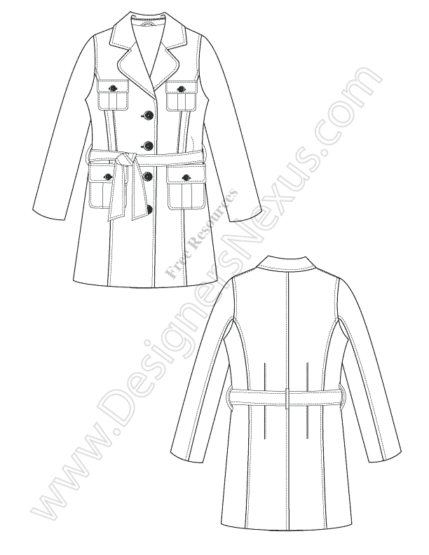 612x792 Free Vector Fashion Flat Sketch Trench Coat