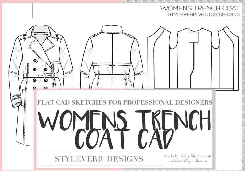 794x556 Womens Trench Coat Design Flat Cad Vector For Illustrator Etsy