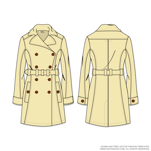 600x600 Womens Trench Coat Vector Template Cads Fashion Classic Trench