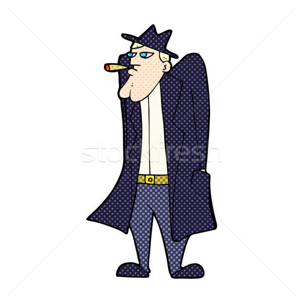 600x600 Comic Cartoon Man In Hat And Trench Coat Vector Illustration