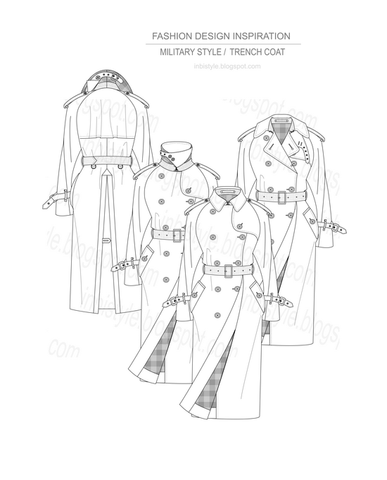 550x681 Inbistyle Plaid Lined Trench Coat Vector Flat Sketches