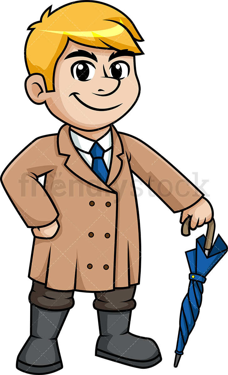 728x1196 Man Wearing Trench Coat In The Winter Cartoon Clipart