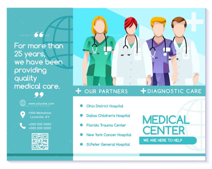 690x551 Vector Trifold Brochure Medical Clinic Hospital Blue Template